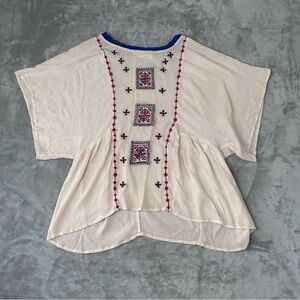 Love Tree Happens Embroidered Boho Top Womens Large Crochet Trim Hippie Cottage